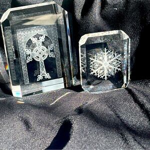 Celtic‎ Cross, Snowflake Menorah 3D Laser Engraved Crystal Made in Israel NIB